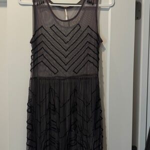 Free People | Beaded Embellished Mesh/Sheer Mini Slip Dress | Charcoal  Size S/P
